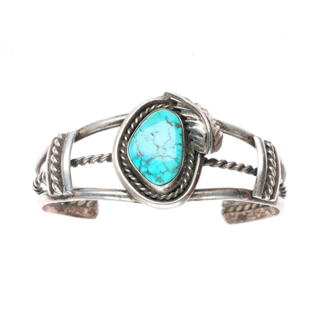 6.4" vintage Navajo sterling silver waterweb Kingman turquoise cuff bracelet