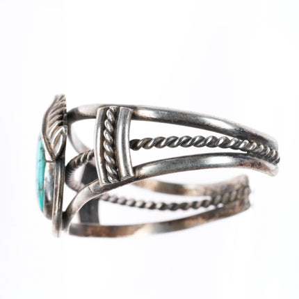 6.4" vintage Navajo sterling silver waterweb Kingman turquoise cuff bracelet