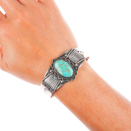 6.2" c1940's Navajo sterling silver Red spiderweb turquoise cuff bracelet