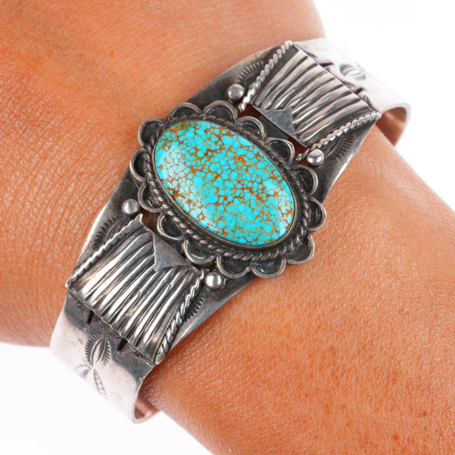 6.2" c1940's Navajo sterling silver Red spiderweb turquoise cuff bracelet