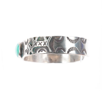 7.1" Vintage Navajo sterling silver applied dogs turquoise cuff bracelet