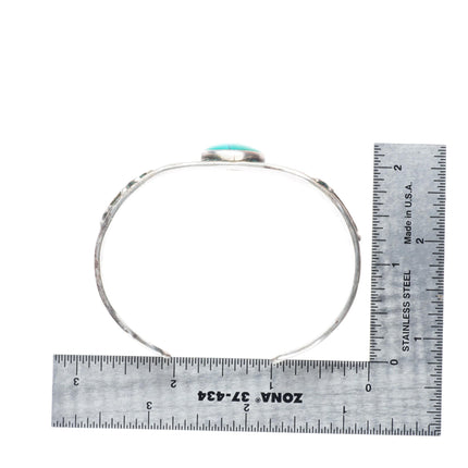 7.1" Vintage Navajo sterling silver applied dogs turquoise cuff bracelet
