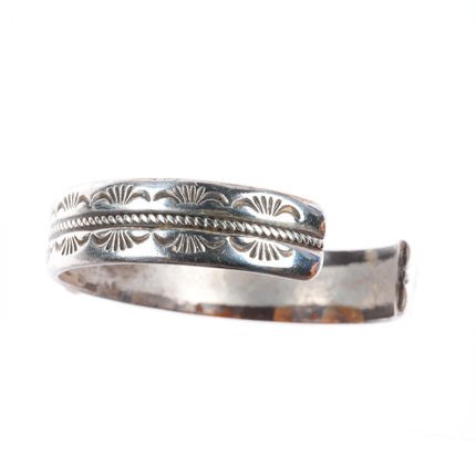 7" vintage Navajo sterling silver turquoise heavily stamped cuff bracelet