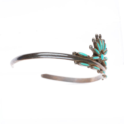 6.25" vintage EB Zuni sterling silver needlepoint turquoise cuff bracelet