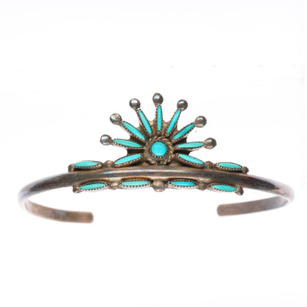 6.25" vintage EB Zuni sterling silver needlepoint turquoise cuff bracelet