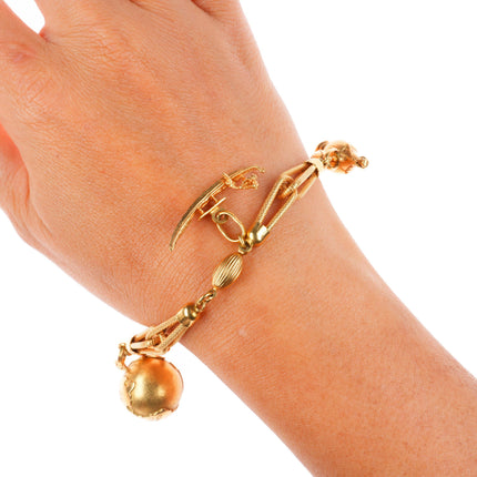 7.5" Vintage 18k Yellow Gold Leaning tower of Pisa, Amphora, charm bracelet
