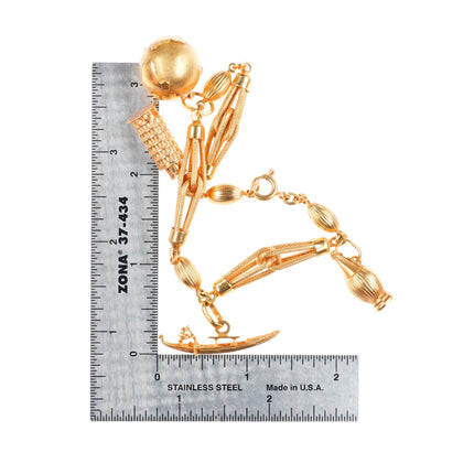 7.5" Vintage 18k Yellow Gold Leaning tower of Pisa, Amphora, charm bracelet