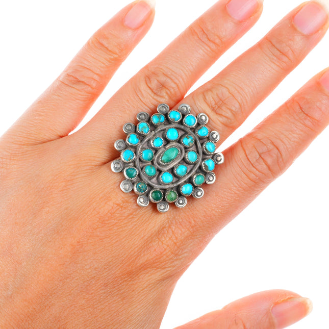 sz8.5 c1930-40's big vintage Zuni sterling silver snake eye turquoise ring