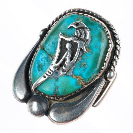 sz8.5 Allen Pooyouma Hopi big vintage sterling silver and turquoise ring