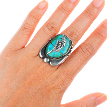 sz8.5 Allen Pooyouma Hopi big vintage sterling silver and turquoise ring