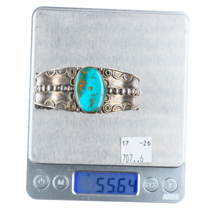 6.5" c1950 Blue Gem Turquoise Navajo sterling silver cuff bracelet