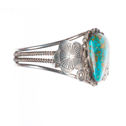 6.5" 1940's Blue Gem Turquoise Navajo sterling silver cuff bracelet