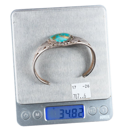 6.5" 1940's Blue Gem Turquoise Navajo sterling silver cuff bracelet