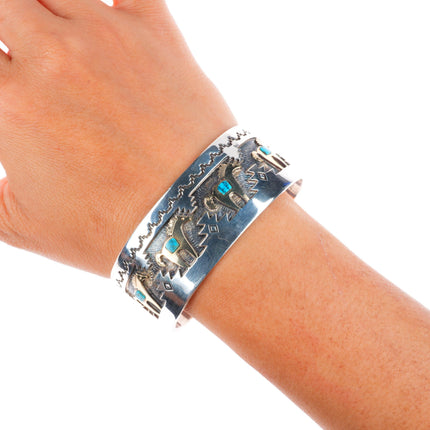 7" Dina Huntinghorse 14k sterling silver turquoise Native American cuff bracelet