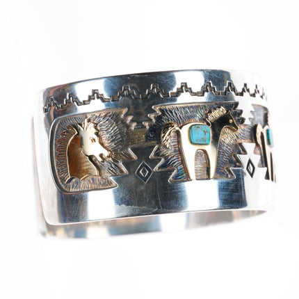 7" Dina Huntinghorse 14k sterling silver turquoise Native American cuff bracelet