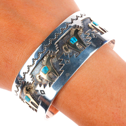 7" Dina Huntinghorse 14k sterling silver turquoise Native American cuff bracelet
