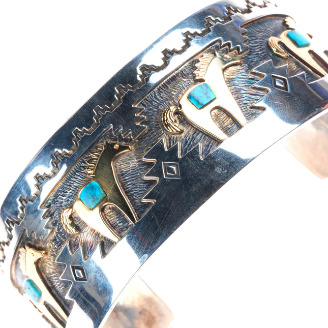 7" Dina Huntinghorse 14k sterling silver turquoise Native American cuff bracelet
