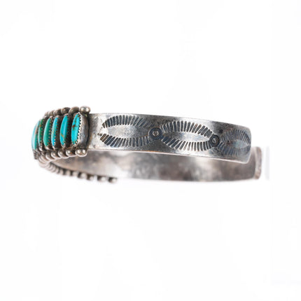6.3" 1940's Zuni Blue Gem Turquoise sterling silver needlepoint cuff bracelet