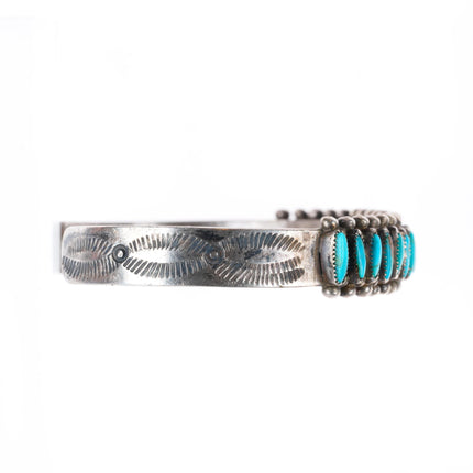 6.3" 1940's Zuni Blue Gem Turquoise sterling silver needlepoint cuff bracelet