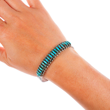 6.3" 1940's Zuni Blue Gem Turquoise sterling silver needlepoint cuff bracelet