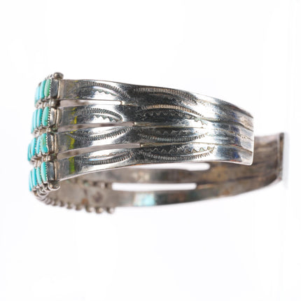 6.5" 1940's Zuni turquoise square cut 4 row cuff bracelet sterling silver