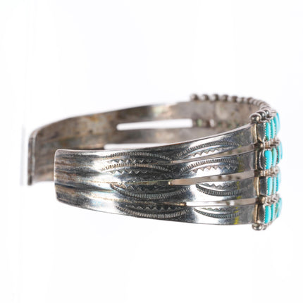 6.5" 1940's Zuni turquoise square cut 4 row cuff bracelet sterling silver