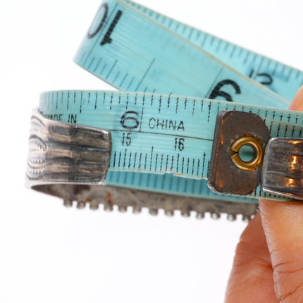 6.5" 1940's Zuni turquoise square cut 4 row cuff bracelet sterling silver