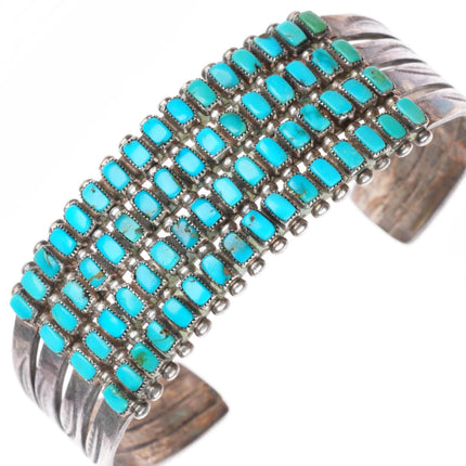 6.5" 1940's Zuni turquoise square cut 4 row cuff bracelet sterling silver