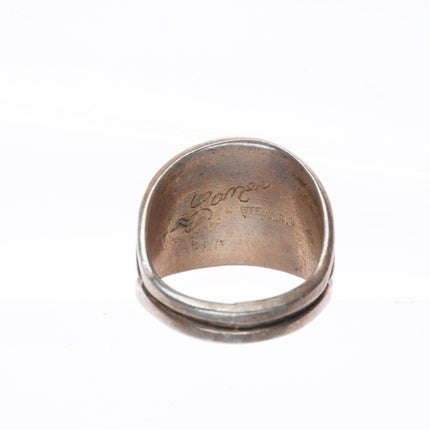 sz9 Troy Laner Navajo sterling silver hand stamped rug pattern ring