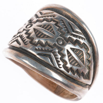 sz9 Troy Laner Navajo sterling silver hand stamped rug pattern ring