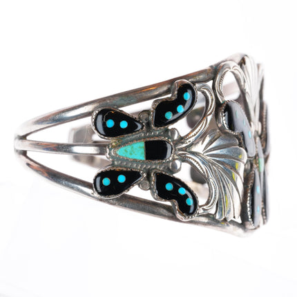 6.8" Leekela Zuni sterling silver Butterfly inlay cuff bracelet-ring-earring-pin