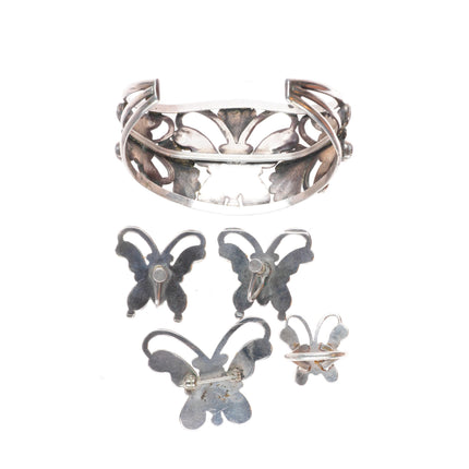 6.8" Leekela Zuni sterling silver Butterfly inlay cuff bracelet-ring-earring-pin