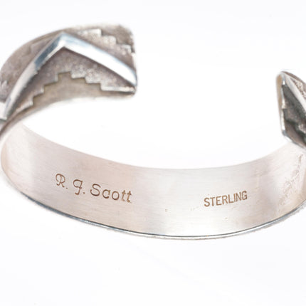 6.4" R.J. Scott Navajo sterling silver modernist tufa cast cuff bracelet