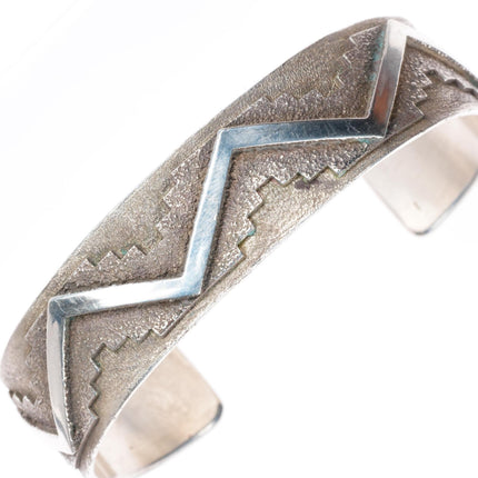 6.4" R.J. Scott Navajo sterling silver modernist tufa cast cuff bracelet