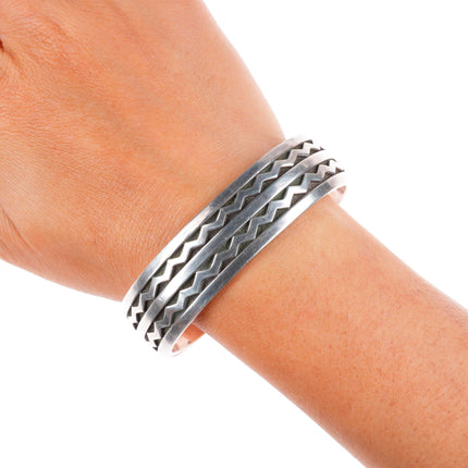 7" Allison "Snowhawk" Lee Navajo sterling silver deep stamped cuff bracelet