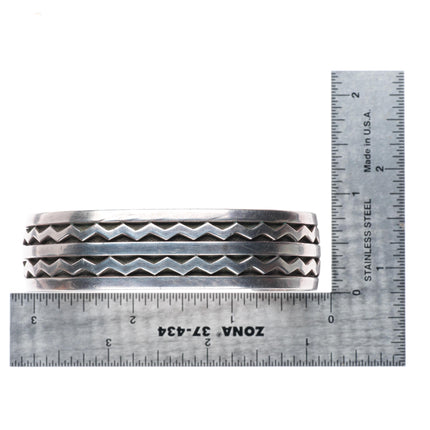 7" Allison "Snowhawk" Lee Navajo sterling silver deep stamped cuff bracelet