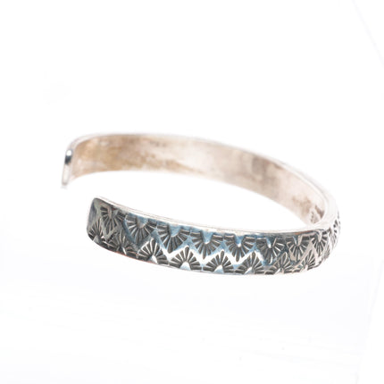 7" Tahe Navajo deep stamped sterling silver slim stacker cuff bracelet