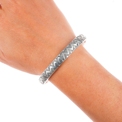 7" Tahe Navajo deep stamped sterling silver slim stacker cuff bracelet