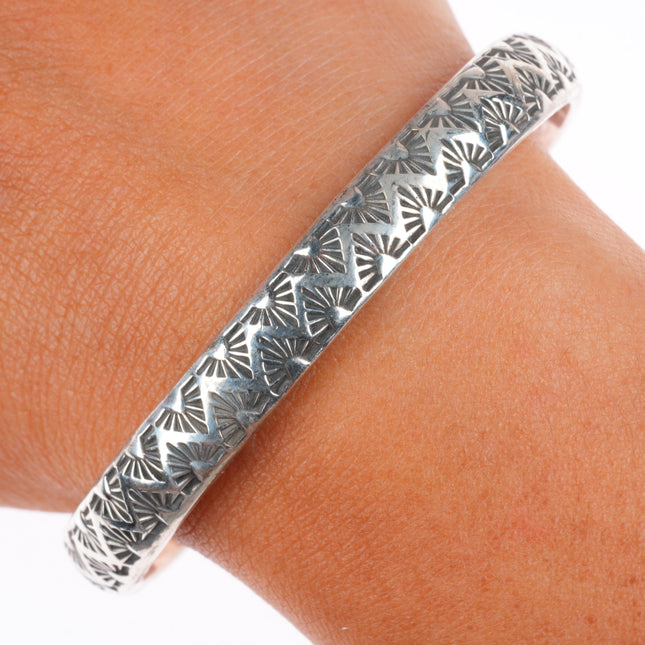 7" Tahe Navajo deep stamped sterling silver slim stacker cuff bracelet