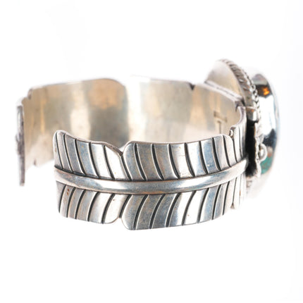 6.6"  Joe Tom Navajo sterling silver turquoise cuff bracelet