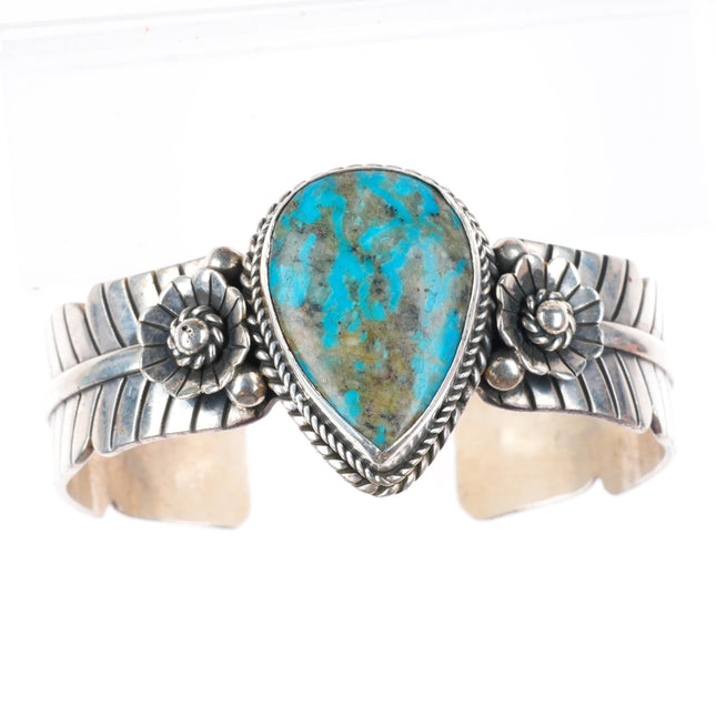 6.6"  Joe Tom Navajo sterling silver turquoise cuff bracelet