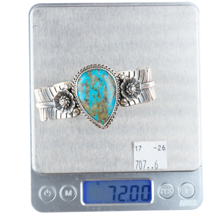 6.6"  Joe Tom Navajo sterling silver turquoise cuff bracelet