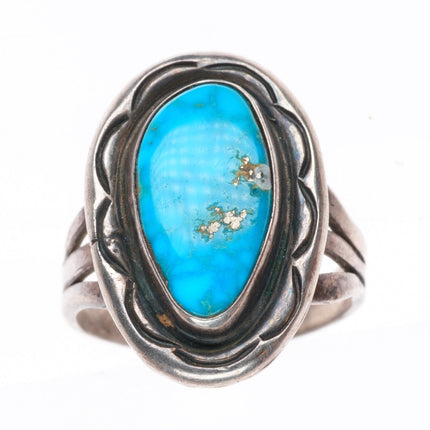 sz7.25 vintage Navajo sterling silver deep stamped waterweb turquoise ring