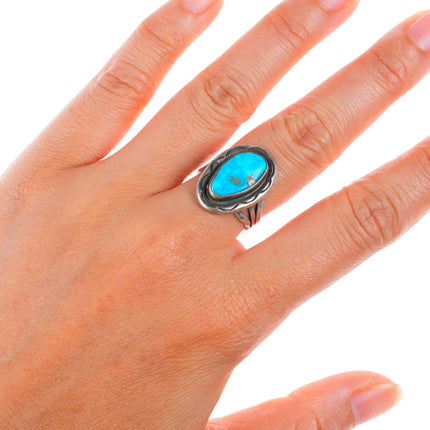 sz7.25 vintage Navajo sterling silver deep stamped waterweb turquoise ring