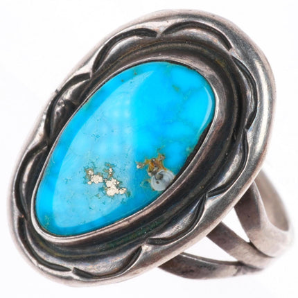 sz7.25 vintage Navajo sterling silver deep stamped waterweb turquoise ring