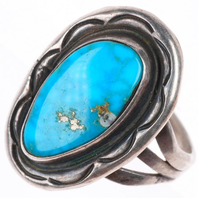 sz7.25 vintage Navajo sterling silver deep stamped waterweb turquoise ring