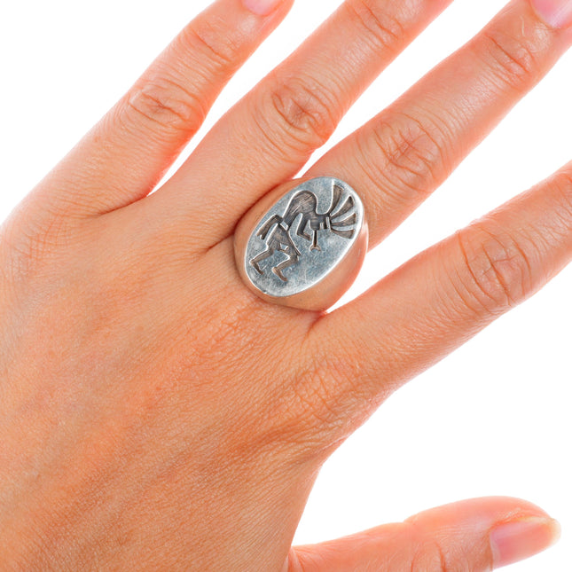sz11.5 vintage Navajo sterling silver Kokopelli overlay men's ring