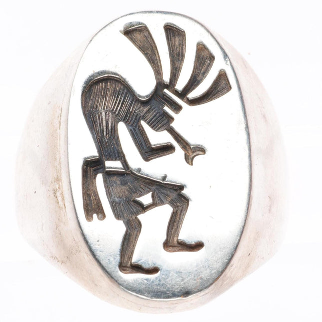 sz11.5 vintage Navajo sterling silver Kokopelli overlay men's ring