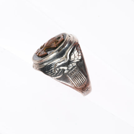 sz9 c1940's ww2 Era USMC Marine Corp sterling silver onyx bronze EGA ring