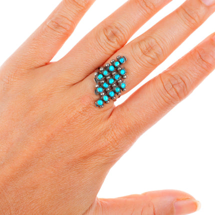 sz7 vintage Zuni sterling silver 3 row turquoise snake eye ring